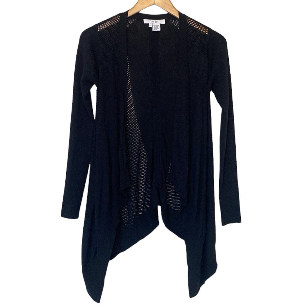Per Se Black Open Front Waterfall Long Sleeve Cardigan XS